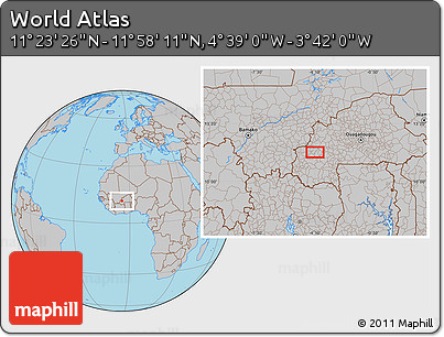 Gray Location Map of the Area around 11° 40' 49" N, 4° 10' 30" W