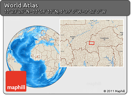 Shaded Relief Location Map of the Area around 11° 40' 49" N, 4° 10' 30" W