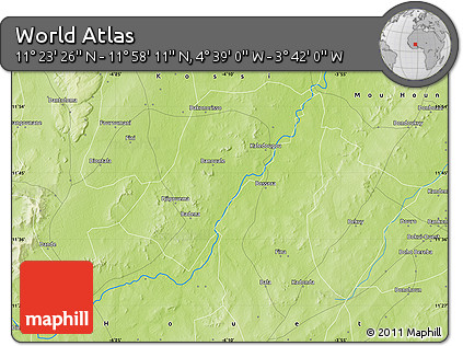 Physical Map of the Area around 11° 40' 49" N, 4° 10' 30" W