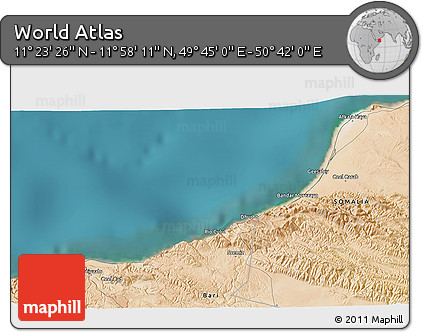 Satellite 3D Map of the Area around 11° 40' 49" N, 50° 13' 30" E
