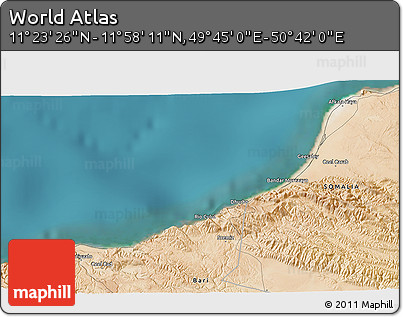 Satellite 3D Map of the Area around 11° 40' 49" N, 50° 13' 30" E