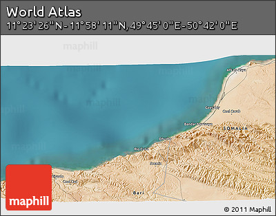 Satellite 3D Map of the Area around 11° 40' 49" N, 50° 13' 30" E