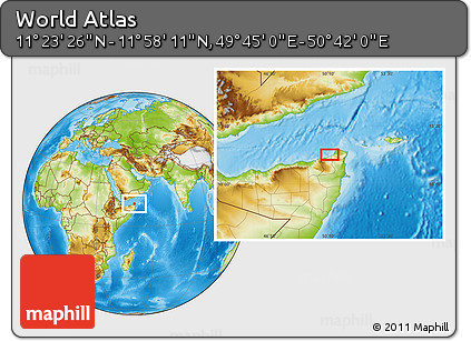 Physical Location Map of the Area around 11° 40' 49" N, 50° 13' 30" E