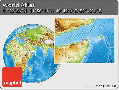 Physical Location Map of the Area around 11° 40' 49" N, 50° 13' 30" E