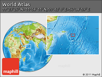Physical Location Map of the Area around 11° 40' 49" N, 56° 10' 29" E
