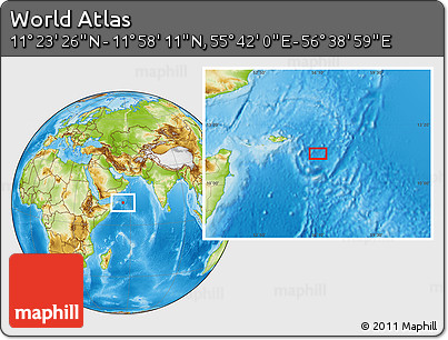 Physical Location Map of the Area around 11° 40' 49" N, 56° 10' 29" E
