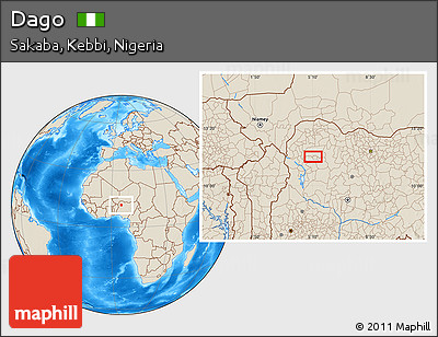 Shaded Relief Location Map of Dago