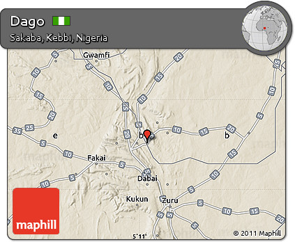 Shaded Relief Map of Dago