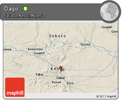 Shaded Relief Panoramic Map of Dago