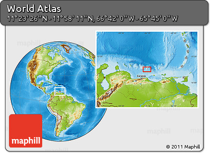Physical Location Map of the Area around 11° 40' 49" N, 66° 13' 29" W