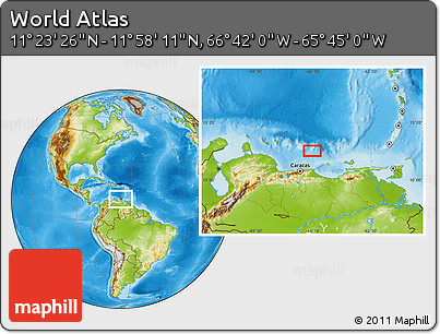 Physical Location Map of the Area around 11° 40' 49" N, 66° 13' 29" W