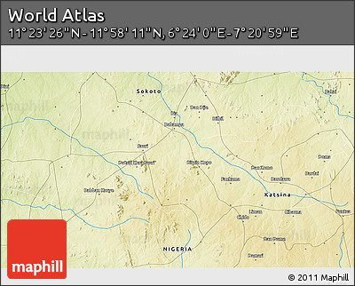 Physical 3D Map of the Area around 11° 40' 49" N, 6° 52' 30" E