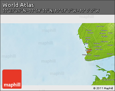 Physical 3D Map of the Area around 11° 40' 49" N, 70° 28' 29" W