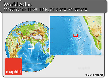 Physical Location Map of the Area around 11° 40' 49" N, 71° 28' 29" E