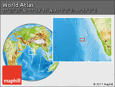Physical Location Map of the Area around 11° 40' 49" N, 71° 28' 29" E
