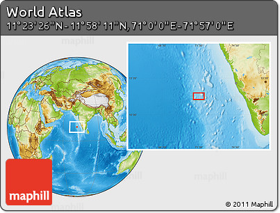 Physical Location Map of the Area around 11° 40' 49" N, 71° 28' 29" E