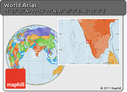 Political Location Map of the Area around 11°&nbsp;40'&nbsp;49"&nbsp;N,&nbsp;75°&nbsp;43'&nbsp;29"&nbsp;E
