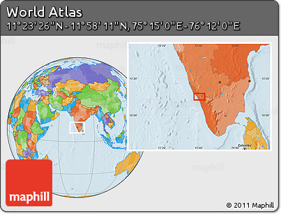 Political Location Map of the Area around 11°&nbsp;40'&nbsp;49"&nbsp;N,&nbsp;75°&nbsp;43'&nbsp;29"&nbsp;E