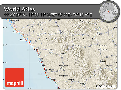 Shaded Relief Map of the Area around 11° 40' 49" N, 75° 43' 29" E