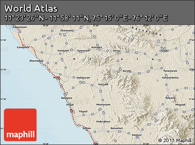 Shaded Relief Map of the Area around 11° 40' 49" N, 75° 43' 29" E