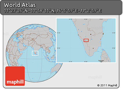 Gray Location Map of the Area around 11°&nbsp;40'&nbsp;49"&nbsp;N,&nbsp;76°&nbsp;34'&nbsp;29"&nbsp;E