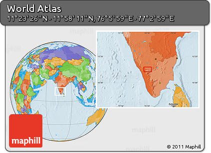 Political Location Map of the Area around 11° 40' 49" N, 76° 34' 29" E