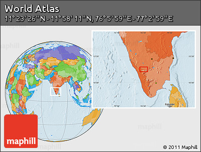 Political Location Map of the Area around 11° 40' 49" N, 76° 34' 29" E