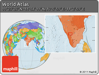 Political Location Map of the Area around 11° 40' 49" N, 76° 34' 29" E
