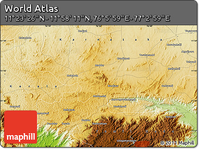 Physical Map of the Area around 11° 40' 49" N, 76° 34' 29" E