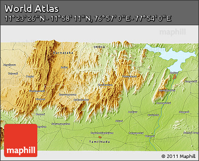 Physical 3D Map of the Area around 11° 40' 49" N, 77° 25' 30" E
