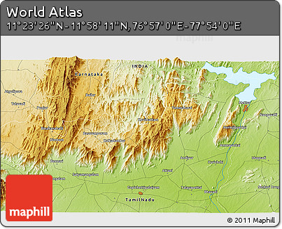 Physical 3D Map of the Area around 11° 40' 49" N, 77° 25' 30" E
