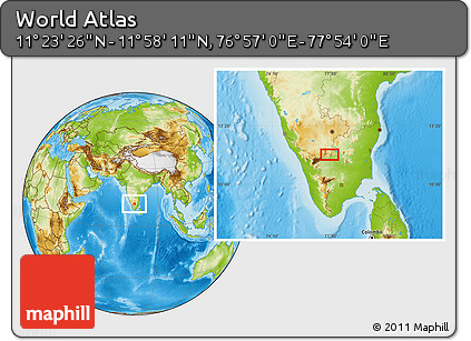Physical Location Map of the Area around 11° 40' 49" N, 77° 25' 30" E