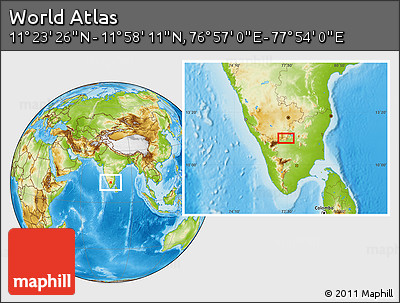 Physical Location Map of the Area around 11° 40' 49" N, 77° 25' 30" E