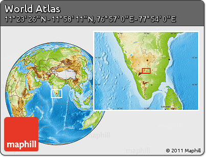 Physical Location Map of the Area around 11° 40' 49" N, 77° 25' 30" E