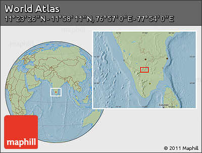 Savanna Style Location Map of the Area around 11° 40' 49" N, 77° 25' 30" E, hill shading