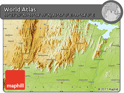 Physical Map of the Area around 11° 40' 49" N, 77° 25' 30" E