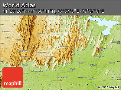Physical Map of the Area around 11° 40' 49" N, 77° 25' 30" E