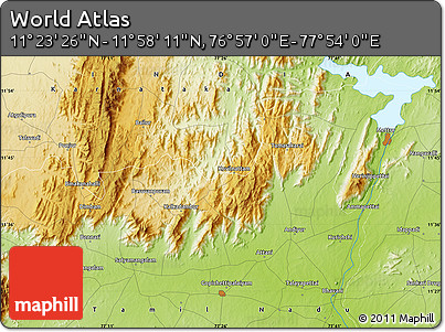 Physical Map of the Area around 11° 40' 49" N, 77° 25' 30" E