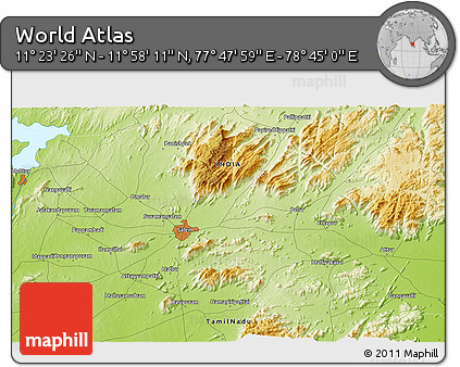 Physical 3D Map of the Area around 11° 40' 49" N, 78° 16' 30" E