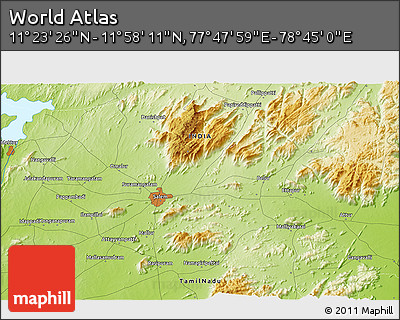 Physical 3D Map of the Area around 11° 40' 49" N, 78° 16' 30" E