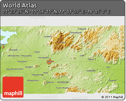 Physical 3D Map of the Area around 11° 40' 49" N, 78° 16' 30" E