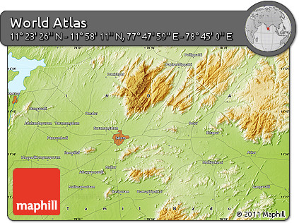 Physical Map of the Area around 11° 40' 49" N, 78° 16' 30" E