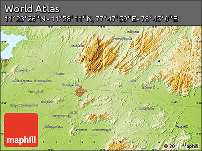 Physical Map of the Area around 11° 40' 49" N, 78° 16' 30" E