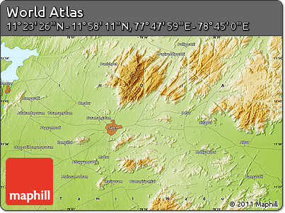Physical Map of the Area around 11° 40' 49" N, 78° 16' 30" E