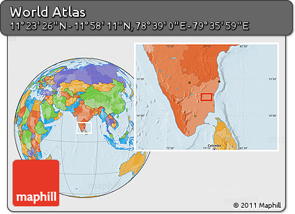 Political Location Map of the Area around 11° 40' 49" N, 79° 7' 30" E