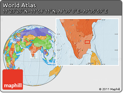 Political Location Map of the Area around 11° 40' 49" N, 79° 7' 30" E