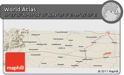 Shaded Relief Panoramic Map of the Area around 11° 40' 49" N, 79° 7' 30" E