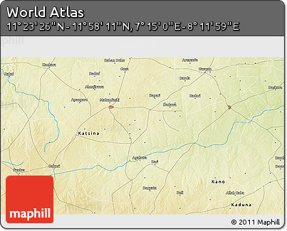 Physical 3D Map of the Area around 11° 40' 49" N, 7° 43' 29" E