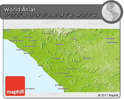 Physical 3D Map of the Area around 11° 40' 49" N, 84° 55' 30" W