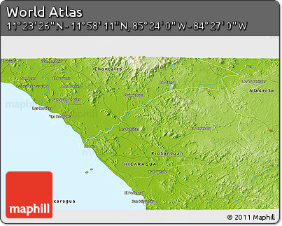 Physical 3D Map of the Area around 11° 40' 49" N, 84° 55' 30" W